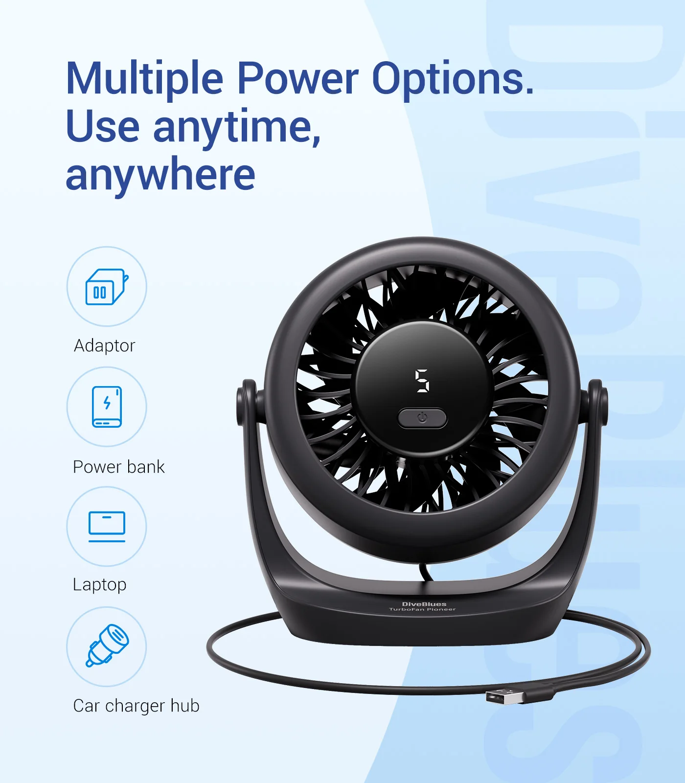 Diveblues USB Desk Turbo Fan D5001