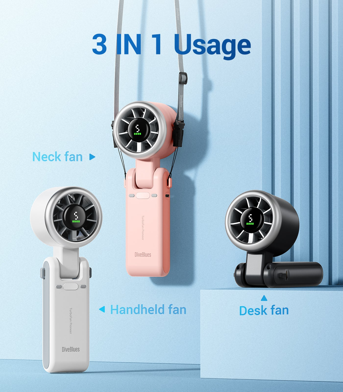 Diveblues Portable Turbo Handheld Fan N607D